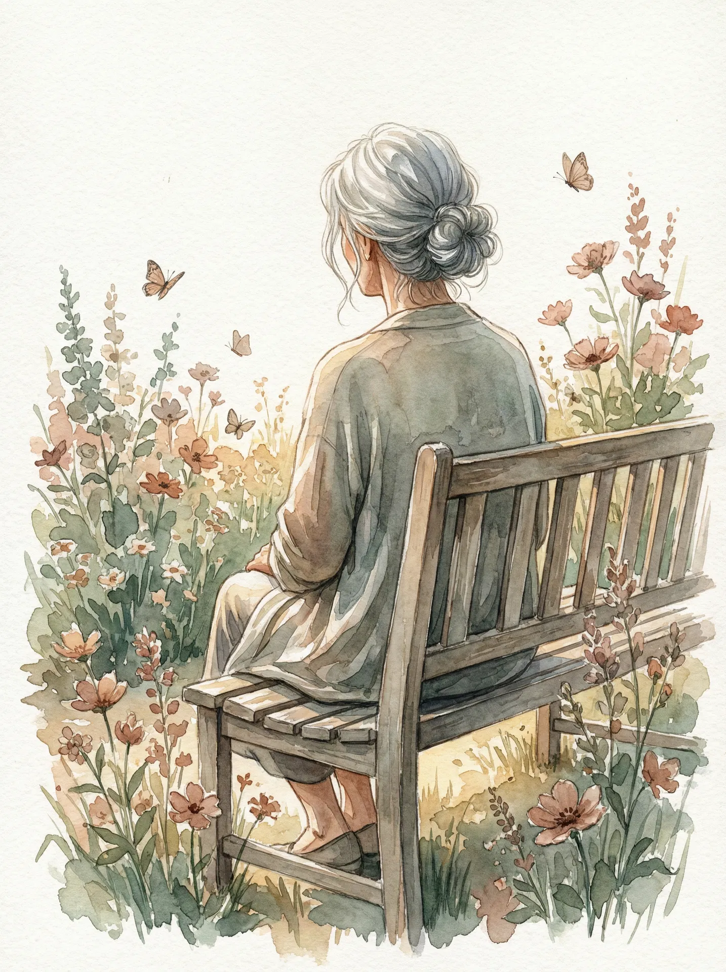 Mulher contemplativa em um jardim